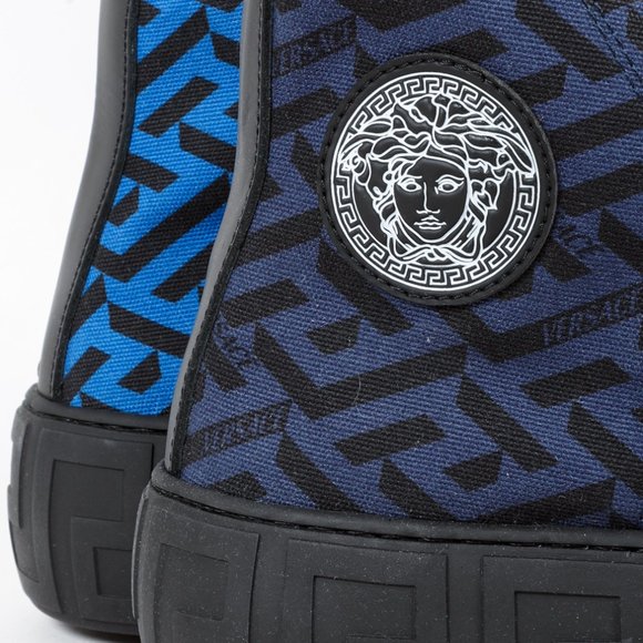 Versace Blue La Greca Canvas High-Top Sneakers - Picture 8 of 12